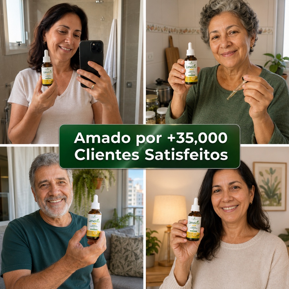 Quatro clientes segurando o frasco do LimoVita
